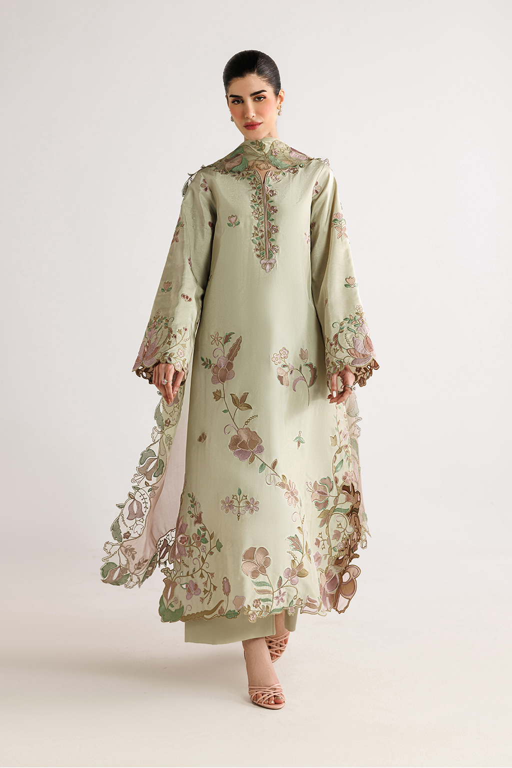 IZNIK-3PC DHANAK EMBROIDERED SHIRT WITH WOOL TYE&DYE PRINTED EMB SHAWL