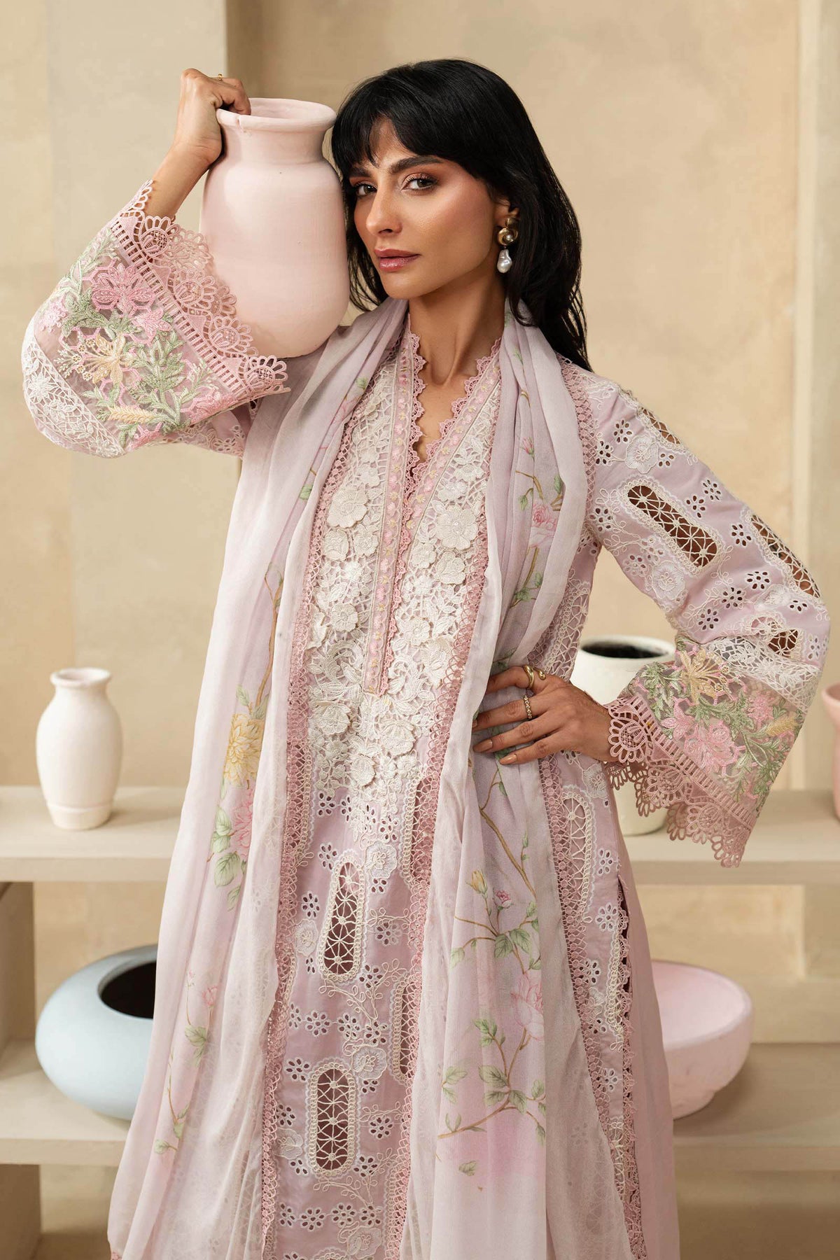 MARIA B WINTER EMBROIDERED 3 PC SUIT WITH EMBROIDERED SHAWL