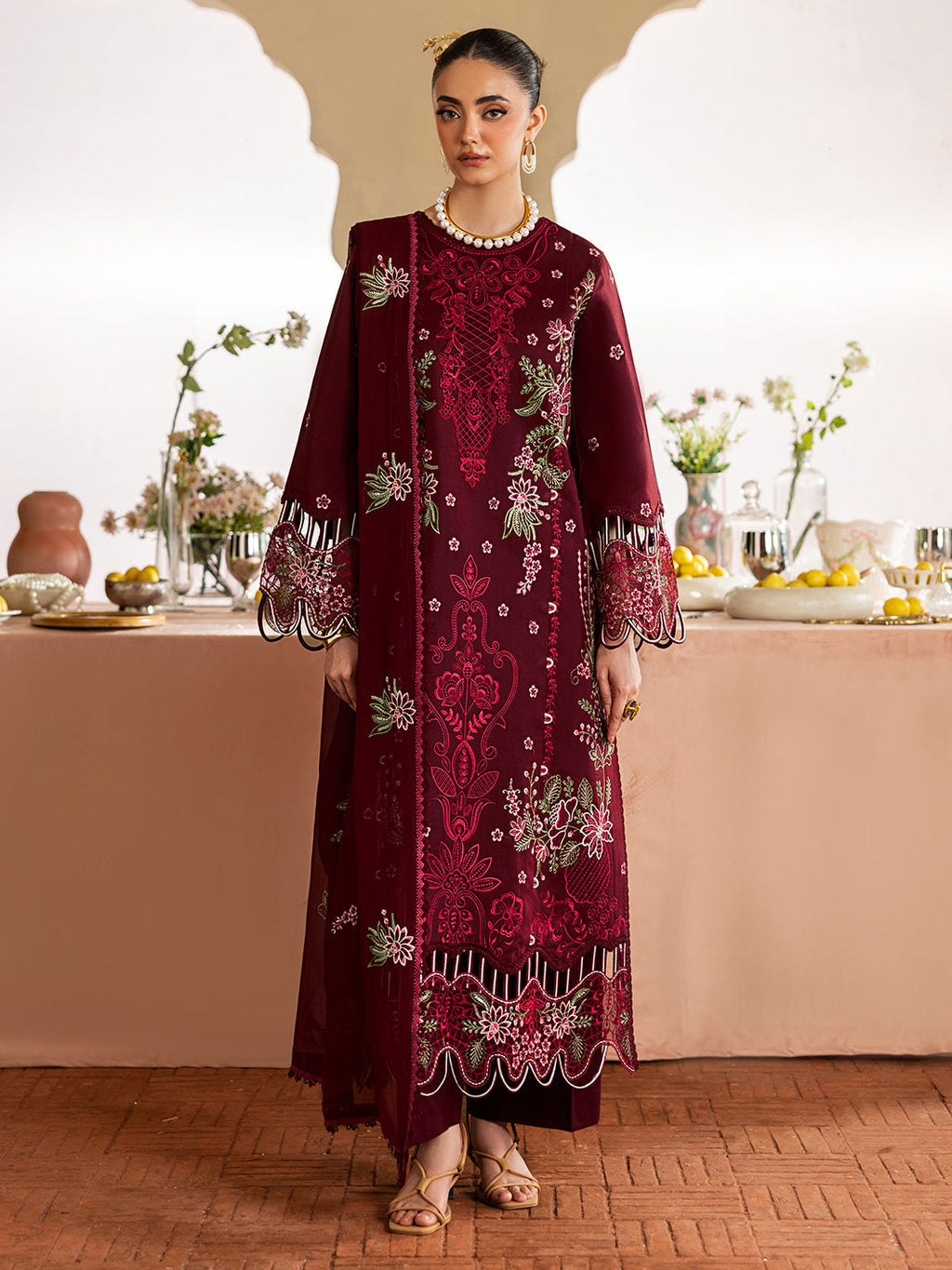 MAHNUR LUXURY WINTER EMBROIDERED 3 PC SUIT WITH EMBROIDERED SHAWL