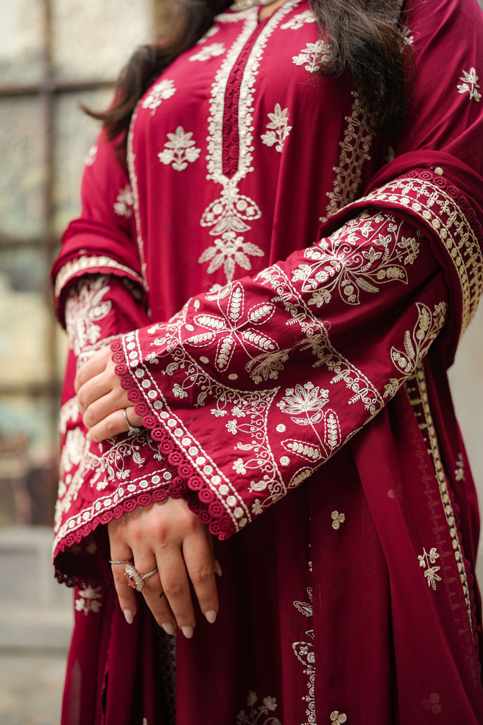 ANEELAS WINTER EMBROIDERED 3 PC KAFTAN STYLE WITH EMBROIDERED SHAWL