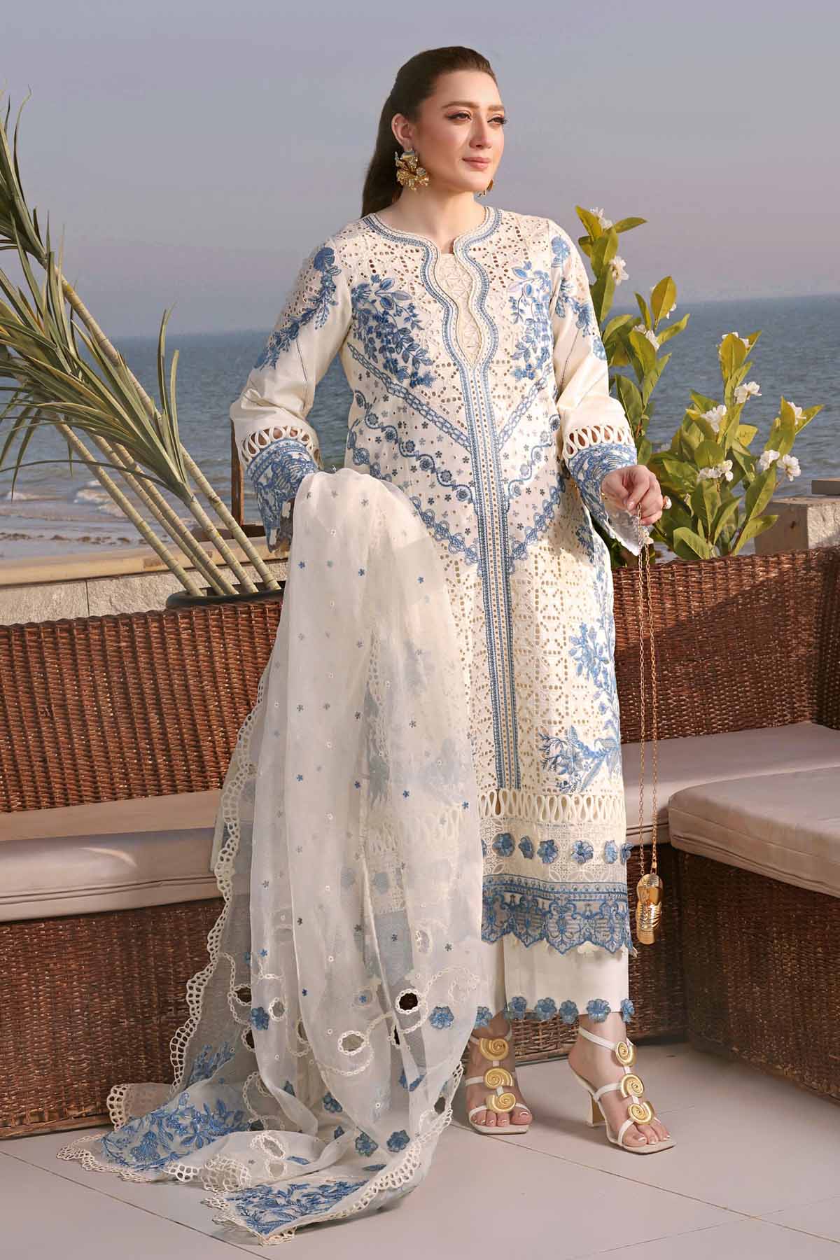 ANEELA'S LAWN EMBROIDERED 3 PC WITH EMBROIDERED DUPATTA