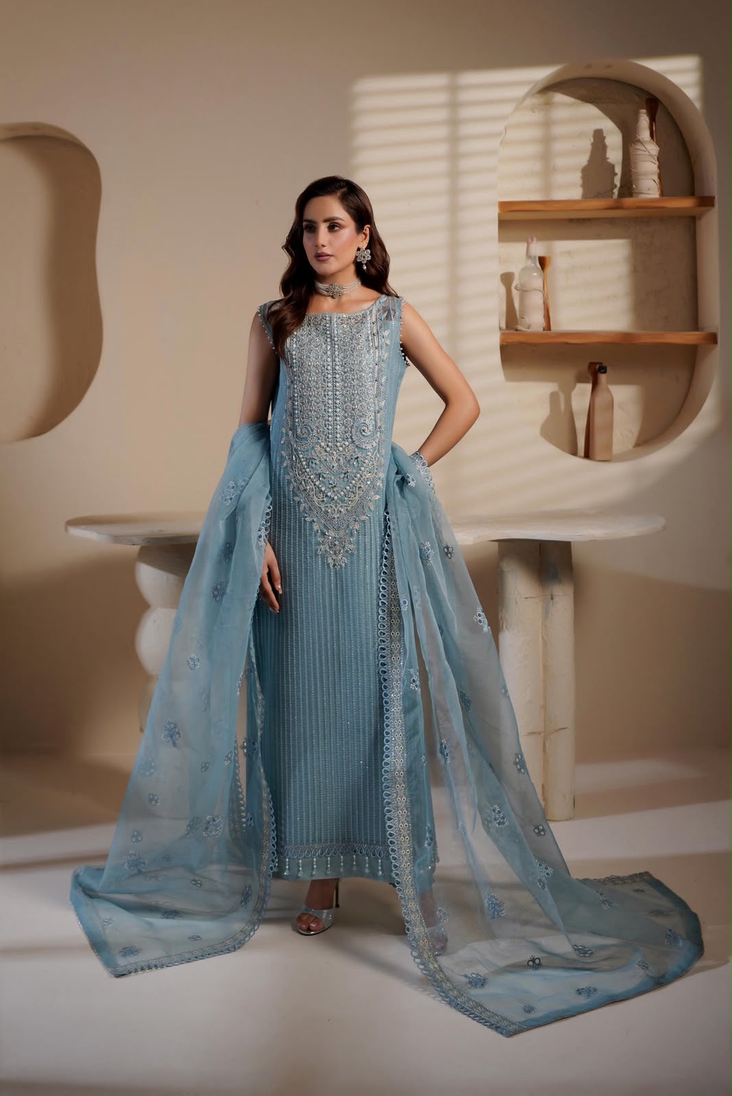 MARYAM'S ORGANZA EMBROIDERED 3 PC SUIT WITH EMBROIDERED DUPPATA