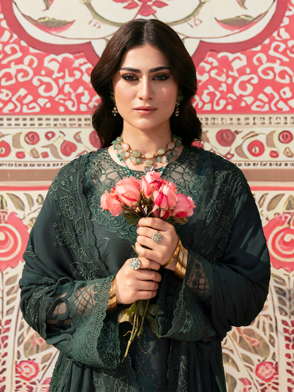 MAHNUR LAWN LUXURY EMBROIDERED 3 PC WITH EMBROIDERED DUPATTA