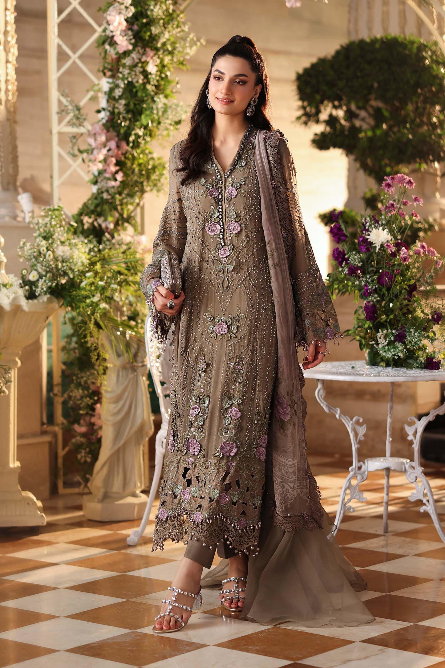 MARIA B LUXURY CHIFFON EMBROIDERED 3 PC SUIT WITH EMBROIDERED DUPPATA