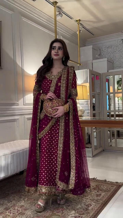 HARIS SHAKEEL LUXURY EMBROIDERED 3 PC SUIT WEDDING SERIES COLLECTION