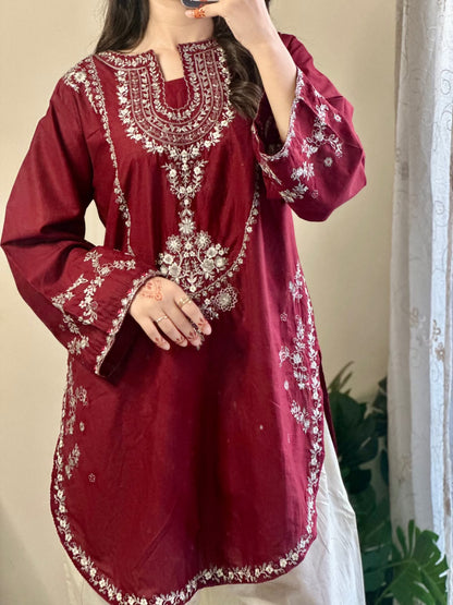 URGE SILK EMBROIDERD 2 PC SUIT WITH EMBROIDERED TROUSER