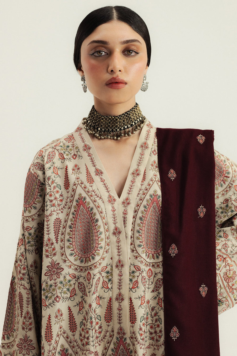 ZARA SHAH JHAN PREMIUM WINTER EMBROIDERED 3 PC SUIT WITH EMBROIDERED SHAWL