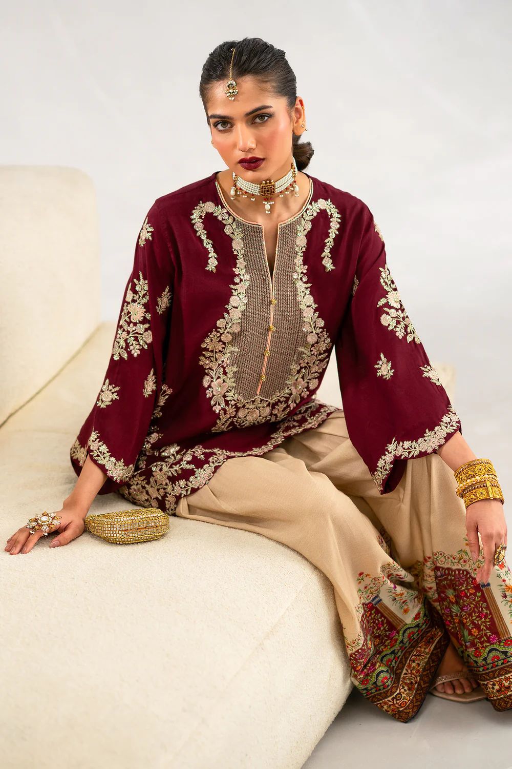 ETHNIC SILK EMBROIDERD SUIT WITH SOFT ELEGANT TROUSER