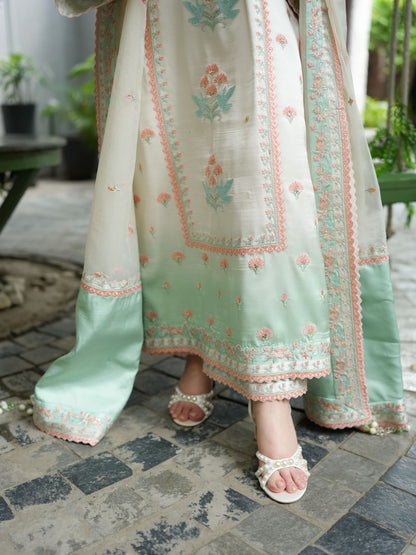 ANEELAS SILK EMBROIDERED 3 PC SUIT WITH READY EMBROIDERED DUPPATA