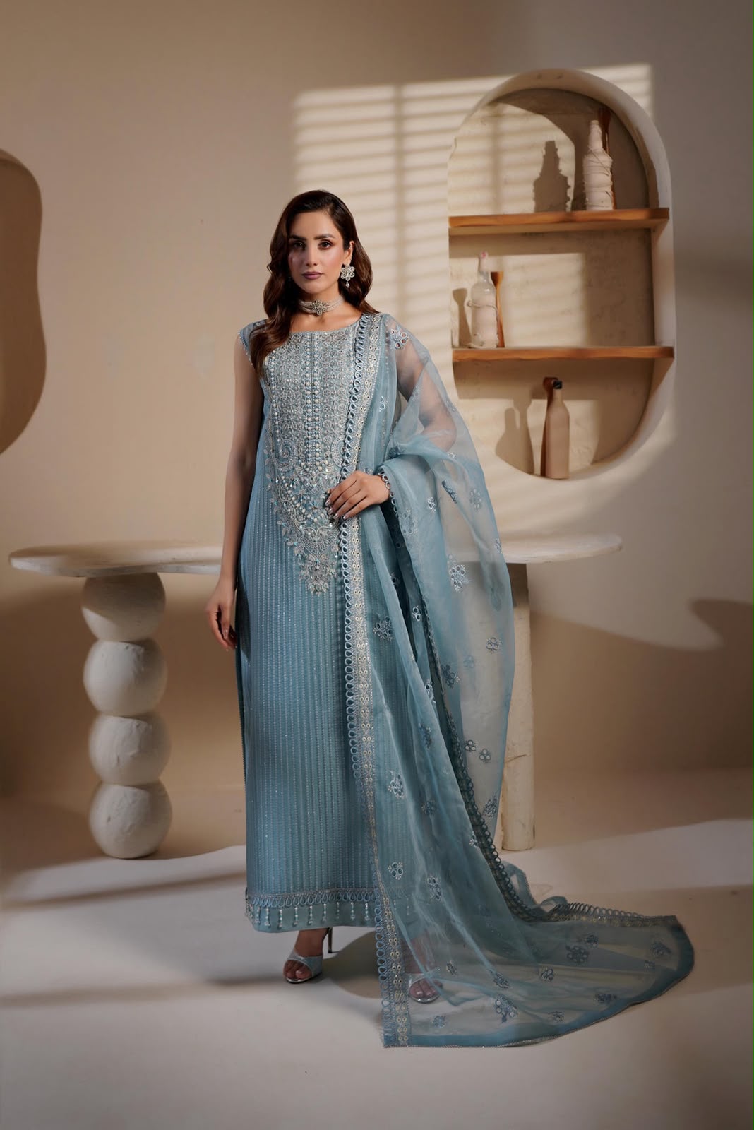 MARYAM'S ORGANZA EMBROIDERED 3 PC SUIT WITH EMBROIDERED DUPPATA