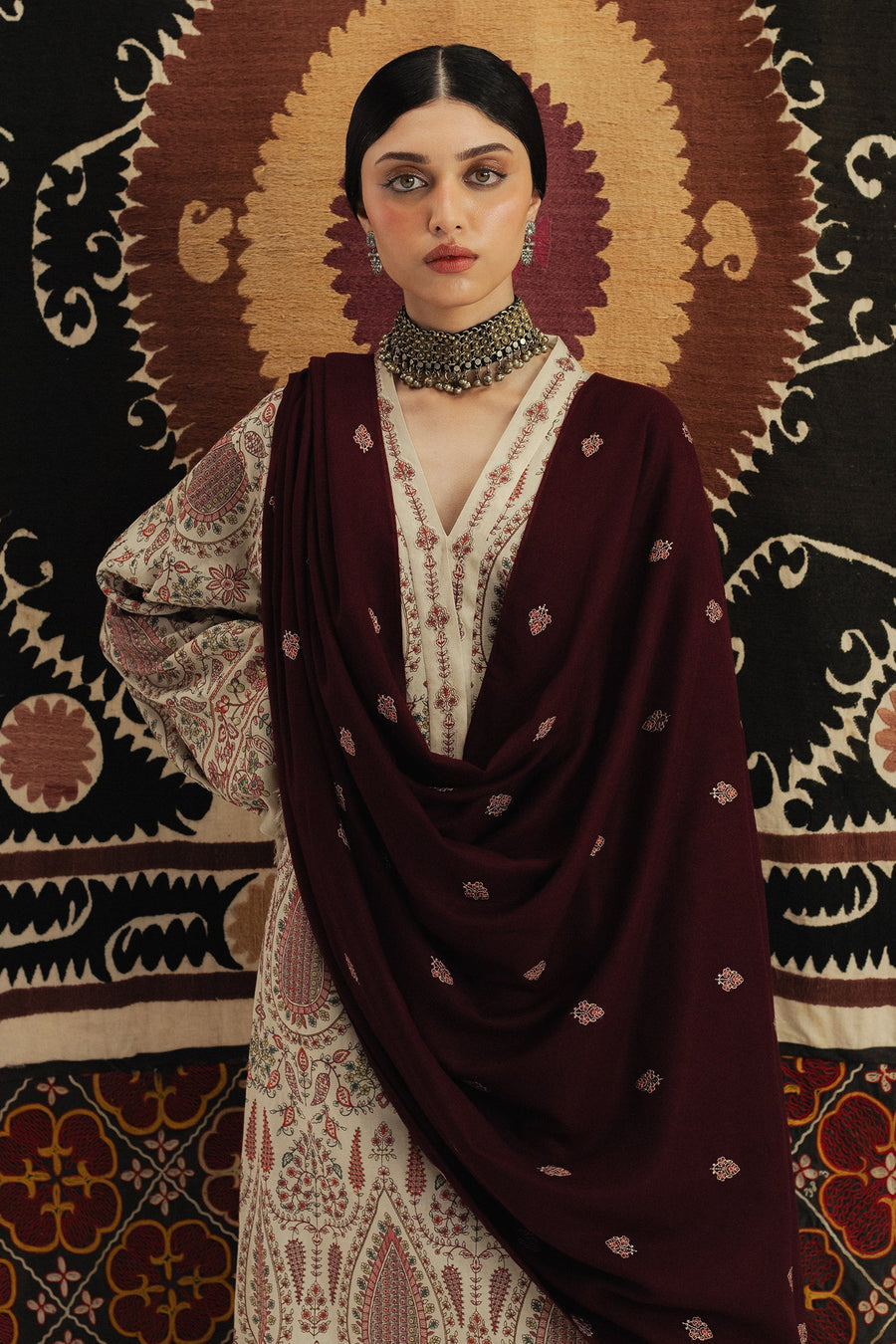 ZARA SHAH JHAN PREMIUM WINTER EMBROIDERED 3 PC SUIT WITH EMBROIDERED SHAWL