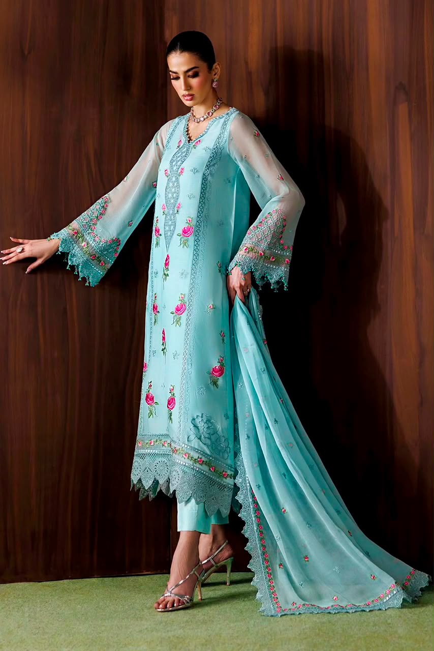 BAROQUE CHIFFON EMBROIDERED 3 PC WITH READY EMBROIDERED DUPPATA