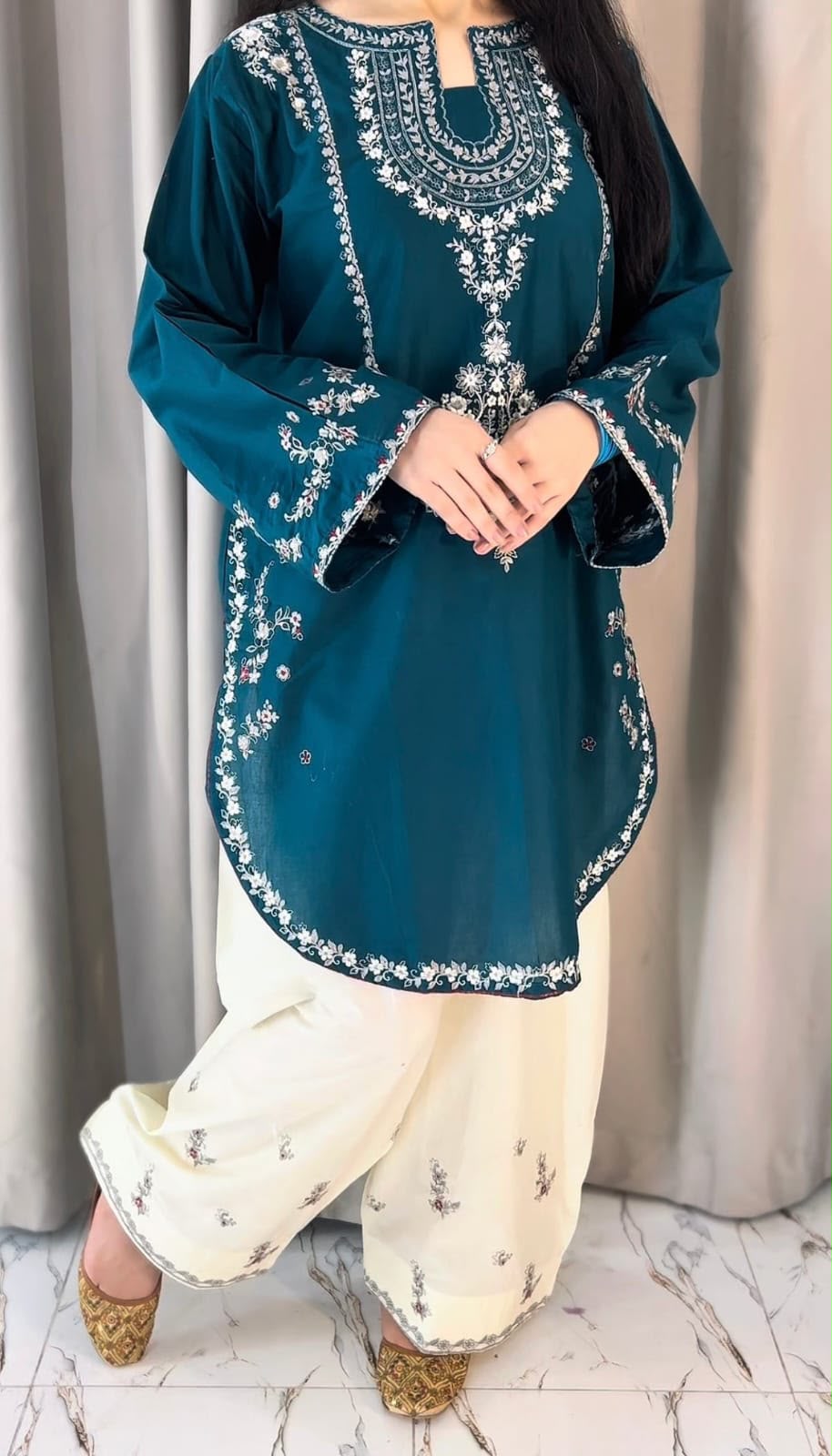 URGE SILK EMBROIDERD 2 PC SUIT WITH EMBROIDERED TROUSER