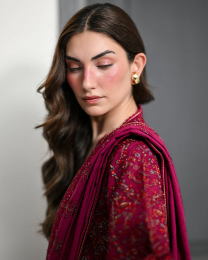 ZAIB WINTER EMBROIDERED 3 PC SUIT WITH EMBROIDERED SHAWL