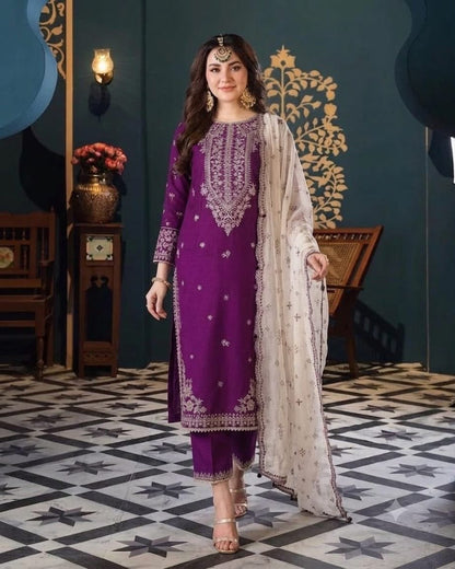 CHARIZMA EMBROIDERED CHIFFON 3 PC SUIT WITH READY EMBROIDERED DUPPATA