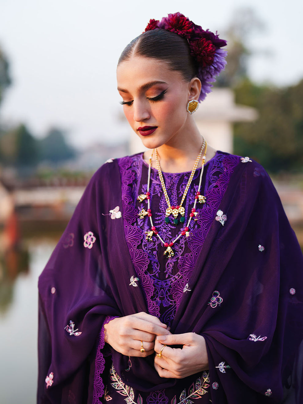 MAHNUR LUXURY WINTER EMBROIDERED 3 PC SUIT WITH EMBROIDERED SHAWL