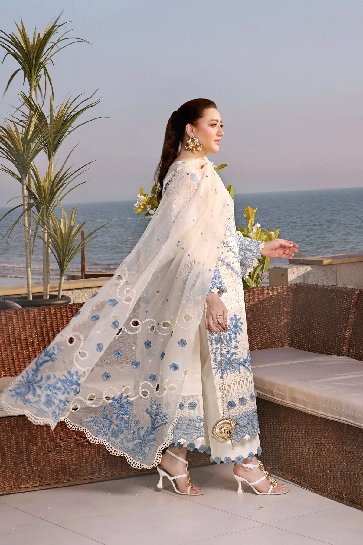 ANEELA'S LAWN EMBROIDERED 3 PC WITH EMBROIDERED DUPATTA