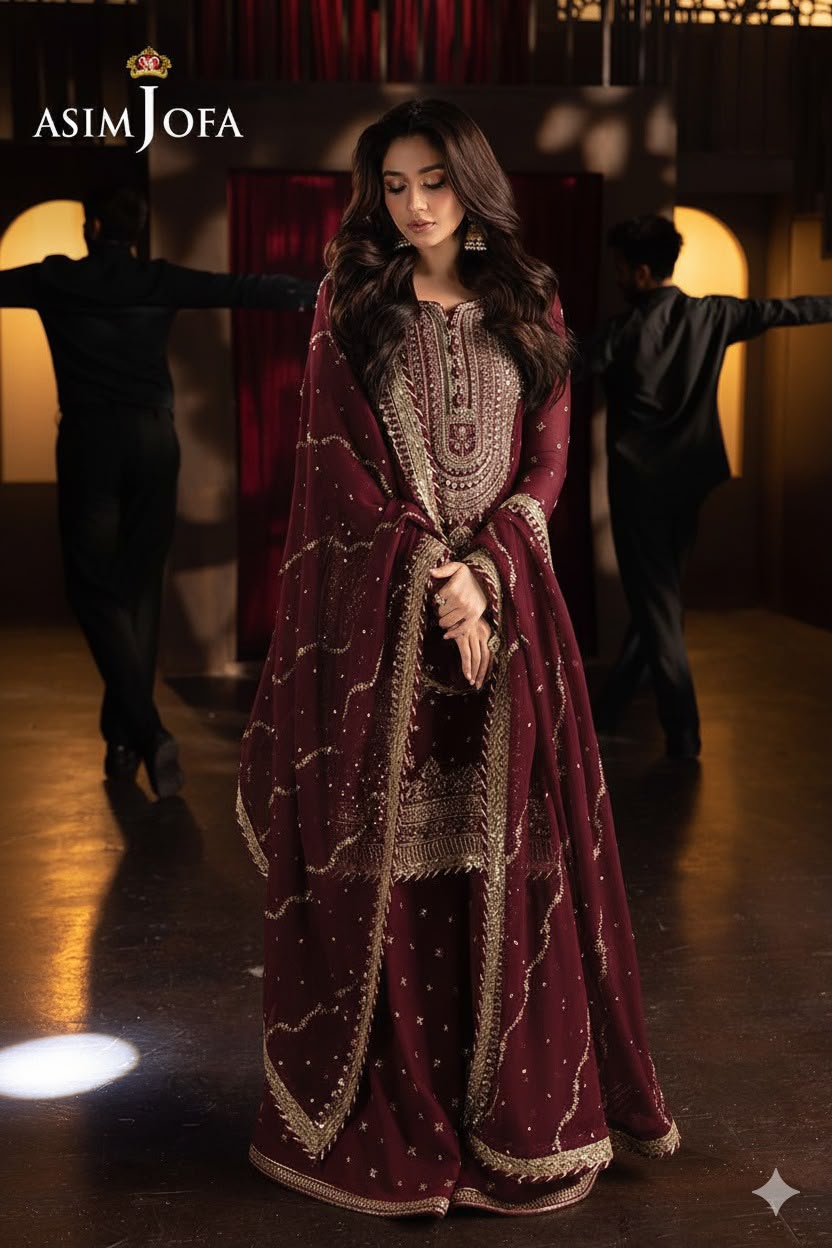 ASIM JOFA PREMIUM CHIFFON EMBROIDERED 3 PC SUIT WITH EMBROIDERED DUPPATA