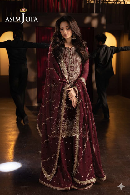 ASIM JOFA PREMIUM CHIFFON EMBROIDERED 3 PC SUIT WITH EMBROIDERED DUPPATA