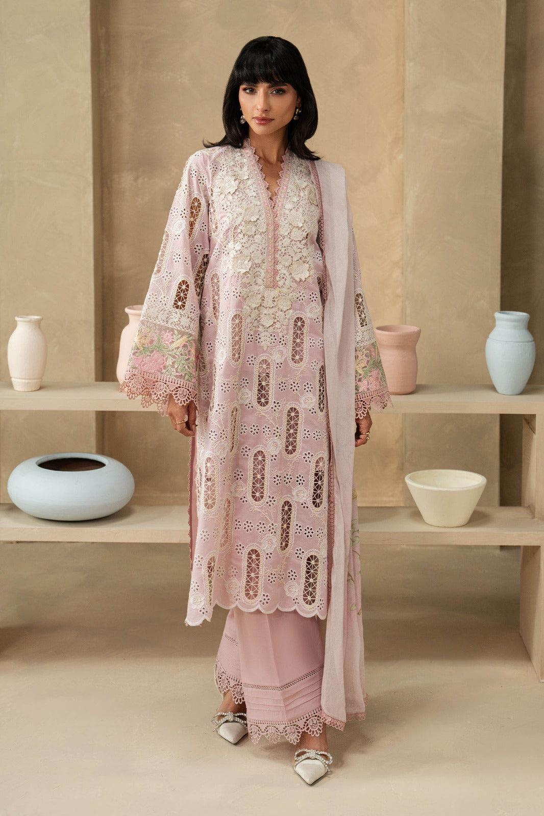 MARIA B WINTER EMBROIDERED 3 PC SUIT WITH EMBROIDERED SHAWL