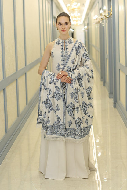 BAREEZE LUXURY WINTER EMBROIDERED 3 PC SUIT WITH HEAVY EMBROIDERED SHAWL