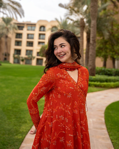 FAIZA SAQLAIN LAWN EMBROIDERED FROCK WITH EMBROIDERED DUPPATA