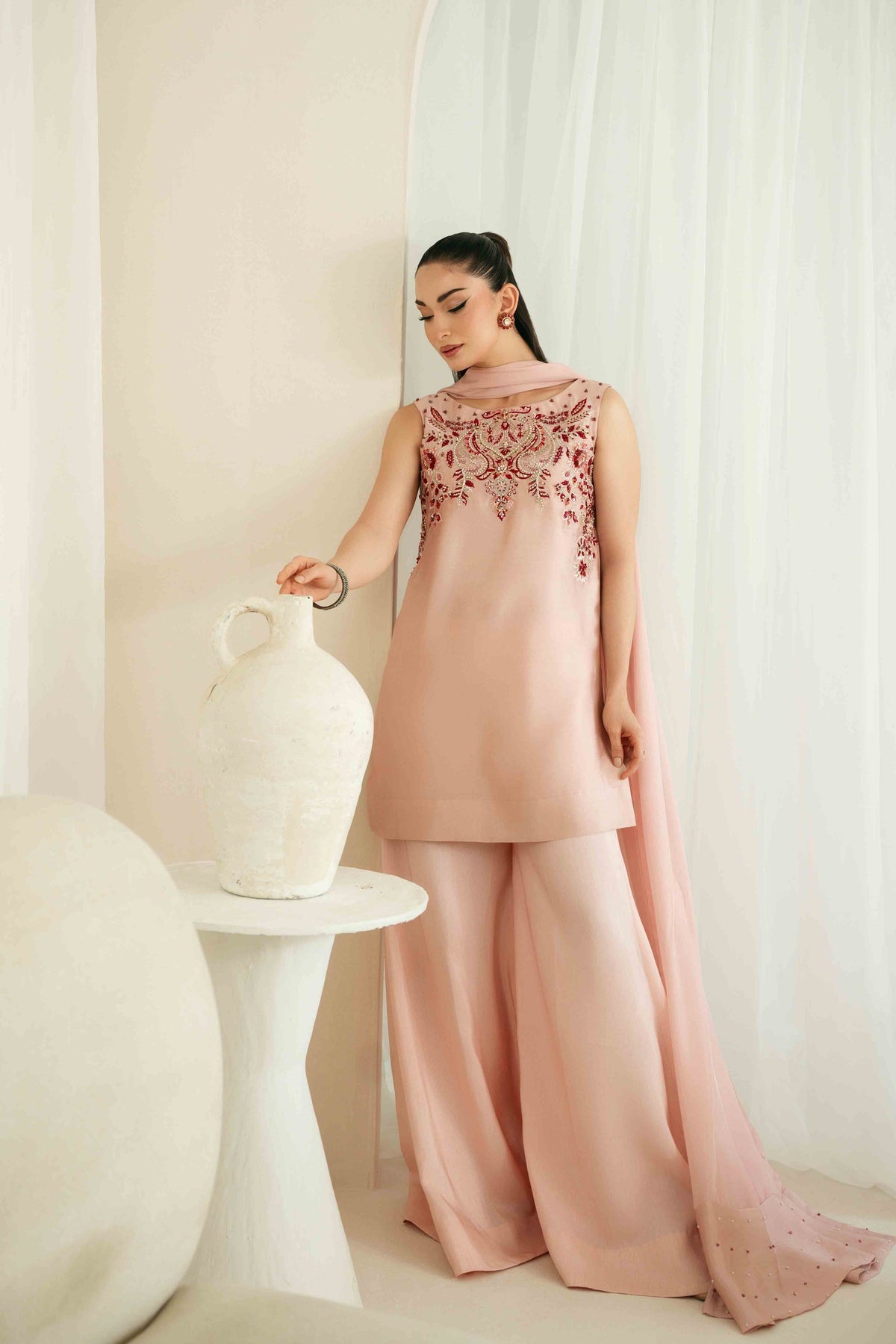 KAIDA RAW SILK 3 PC EMBROIDERED SUIT WITH SOFT SILK DUPPTA