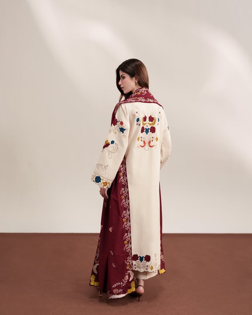 ZAIB PREMIUM WINTER EMBROIDERED 3 PC SUIT WITH EMBROIDERED SHAWL