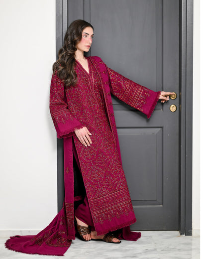 ZAIB WINTER EMBROIDERED 3 PC SUIT WITH EMBROIDERED SHAWL