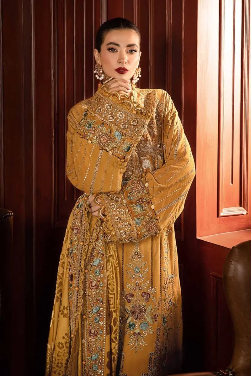 MARIA B LUXURY WINTER EMBROIDERED 3 PC SUIT WITH EMBROIDERED SHAWL