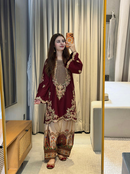 ETHNIC SILK EMBROIDERD SUIT WITH SOFT ELEGANT TROUSER