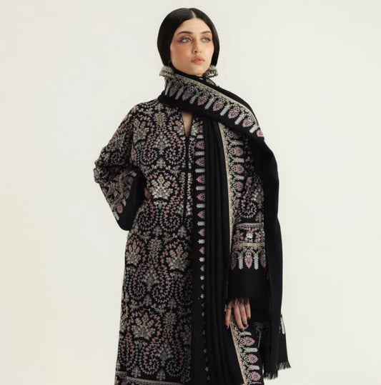 ZARA SHAH JHAN WINTER EMBROIDERED 3 PC SUIT WITH EMBROIDERED SHAWL