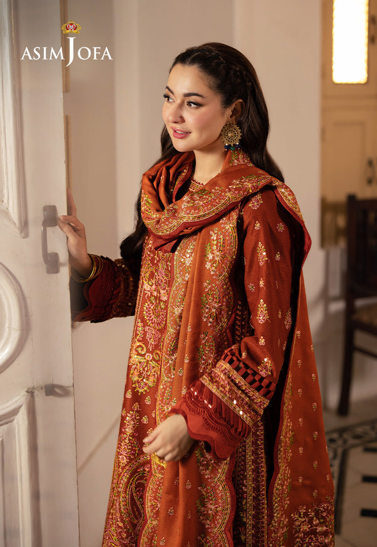 ASIM JOFA LUXURY WINTER EMBROIDERED 3 PC SUIT WITH EMBROIDERED SHAWL