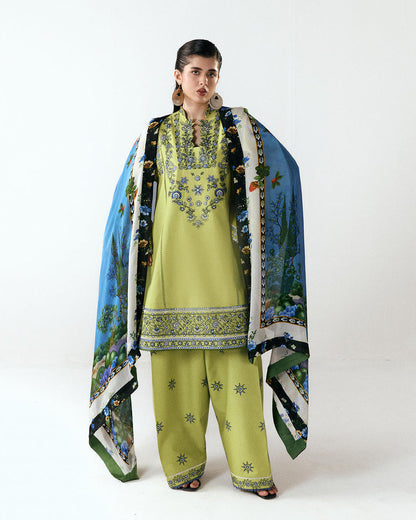 HUSSAIN REHAR WINTER EMBROIDERED 3 PC SUIT WITH EMBROIDERED SHAWL
