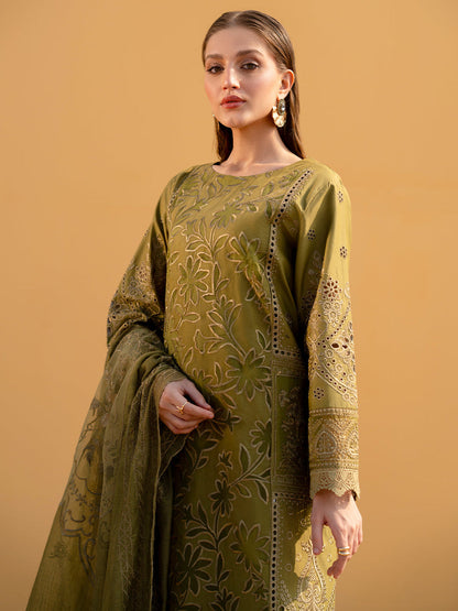 MAHNUR LUXURY LAWN EMBROIDERED 3 PC WITH EMBROIDERED DUPATTA