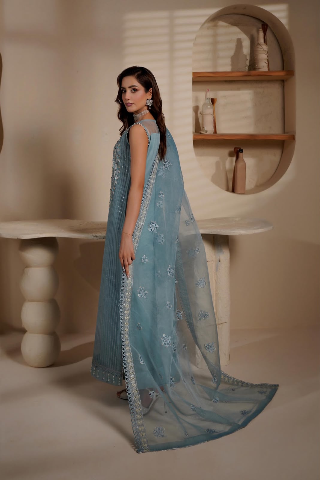 MARYAM'S ORGANZA EMBROIDERED 3 PC SUIT WITH EMBROIDERED DUPPATA