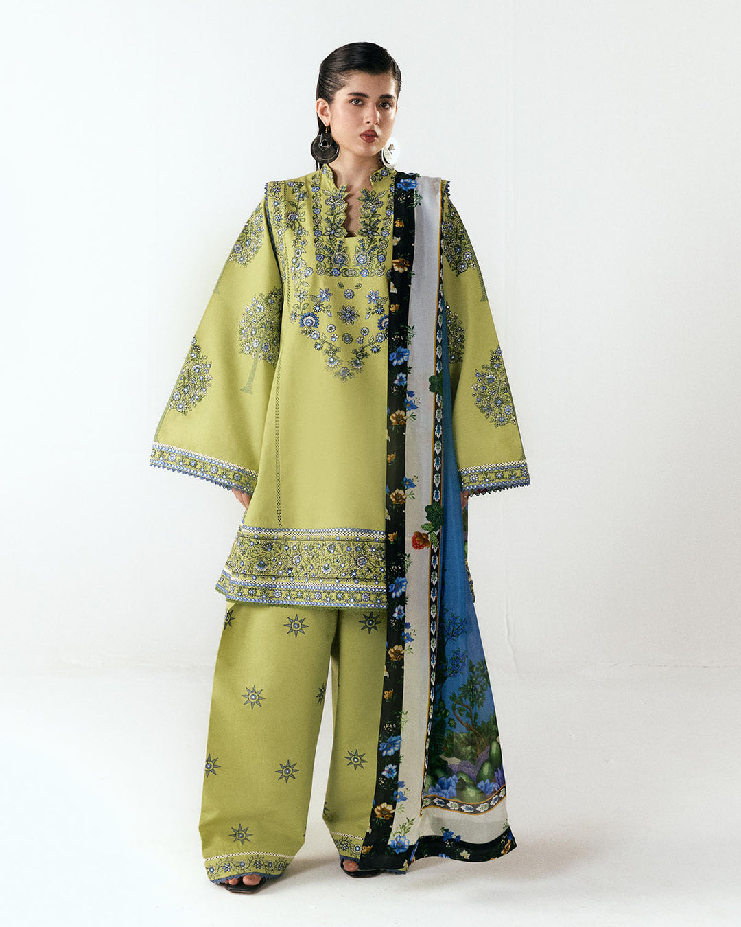 HUSSAIN REHAR WINTER EMBROIDERED 3 PC SUIT WITH EMBROIDERED SHAWL