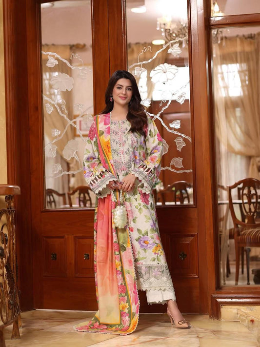 ANEELAS LAWN EMBROIDERED 3 PC WITH EMBROIDERED DUPATTA